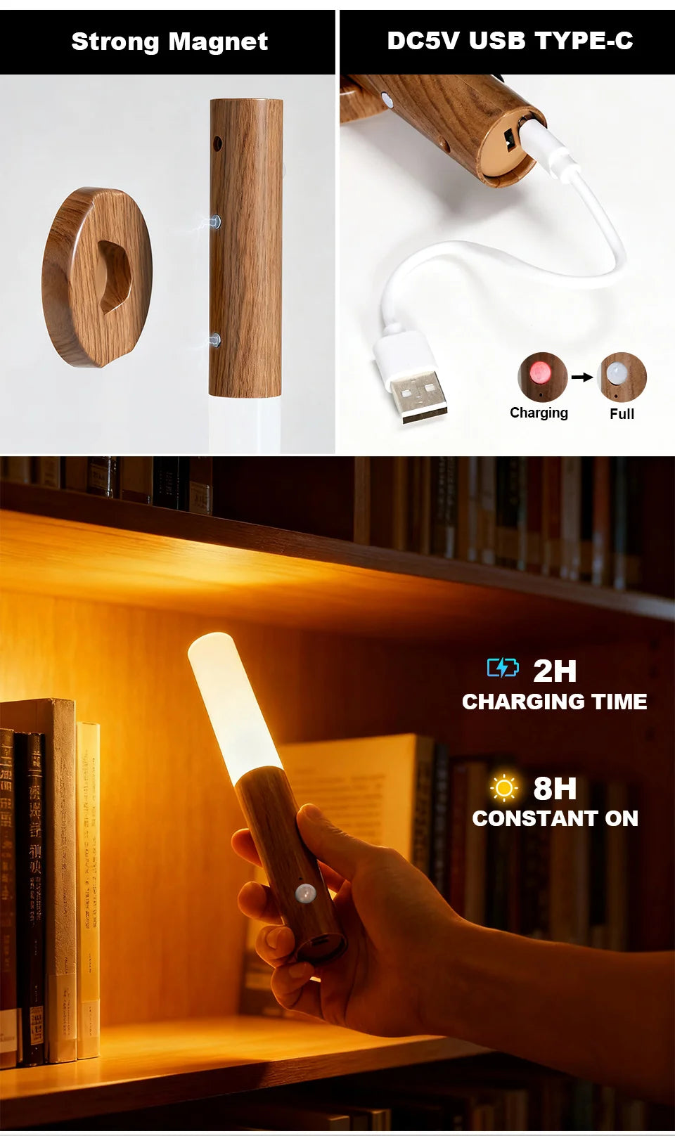 Smart Motion Sensor Night Light Magnetic LED Wall Lamp LED Rechargeable Bedroom Stairs Bathroom Kitchen Cabinet Light Lamp