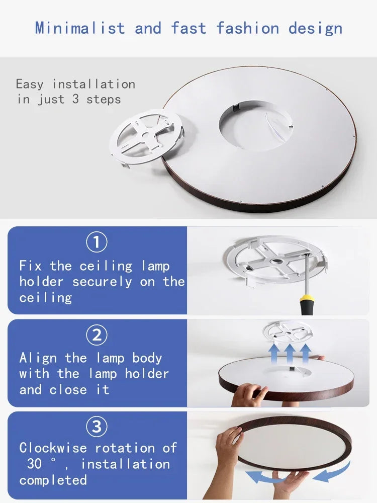 Modern LED Ceiling Light Circular Ultrathin Wood Grain Walnut Decorative Light Bedroom Dining Room Living Room Indoor Home Light