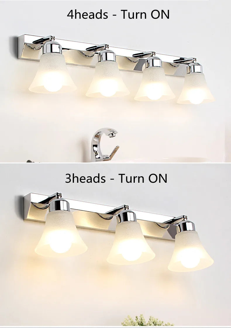 Modern Wall Mirror Light for Bathroom Dressing Room 3/4/5 Lights Silver Wall Lamp Glass Lampshade E27 Indoor Decoration Lighting