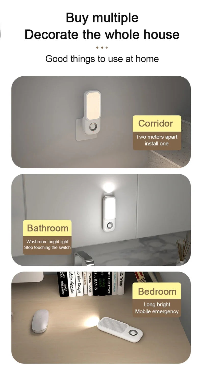 LED Motion Sensor Night Light Wireless Charging Flashlight for Bedroom Corridor Porch Bathroom Hallway Dusk to Dawn Wall Mount