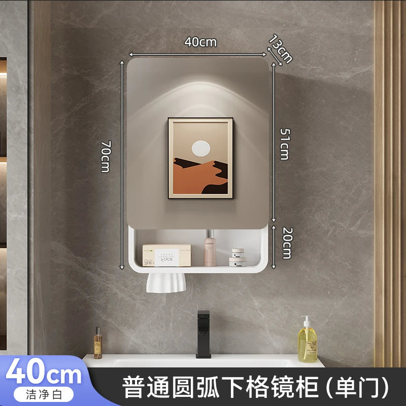 Smart LED Bathroom Mirror Cabinet - Space Aluminum Arc Wall-Mounted Organizer with Lighting Vanity Storage & Anti-Fog Technology