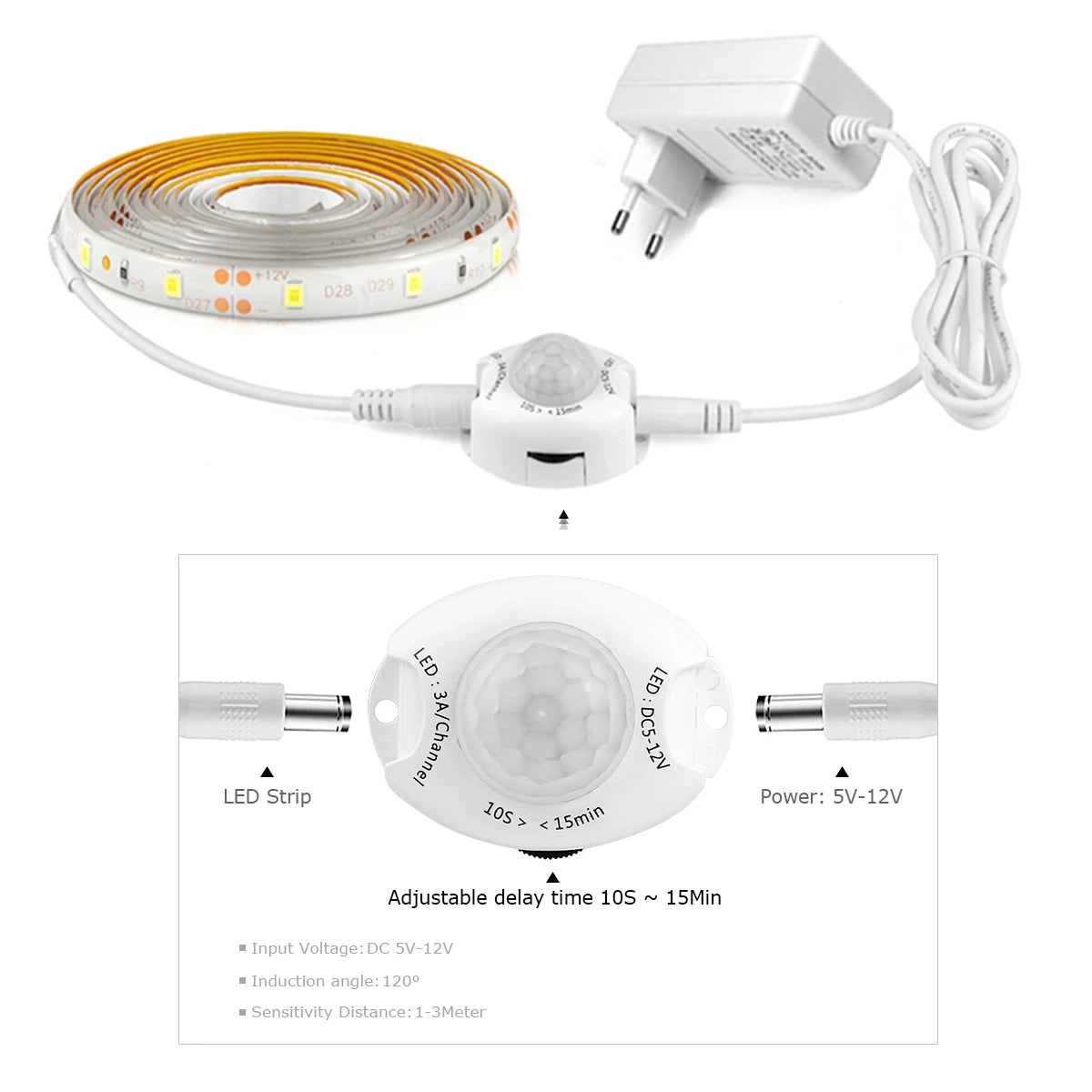 12V Bathroom Mirror Light PIR Motion Sensor LED Strip Light 2835 60led/M Waterproof Smart Night Lamp for Bedroom Bathroom Stair