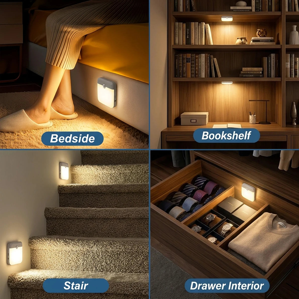 Motion Sensor Light USB Type-C Charging Night Lamp Dimmable White/Warm Light for Bedroom Kitchen Stair Hallway Cupboard Lighting