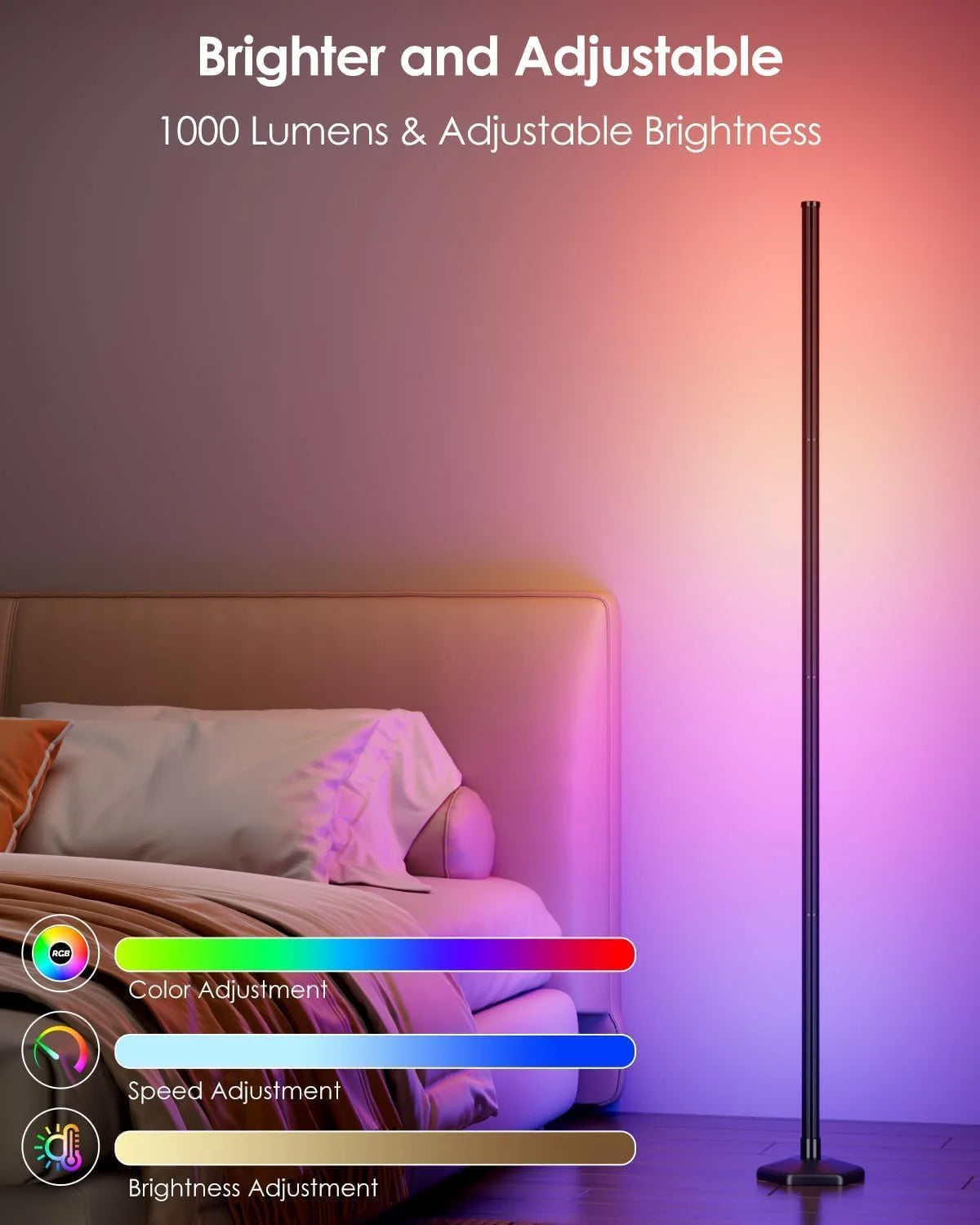 Smart LED Floor Lamp RGB Remote & APP Control Music Sync Corner Lighting Modern Mood Standing Lamp for Living Room Gaming