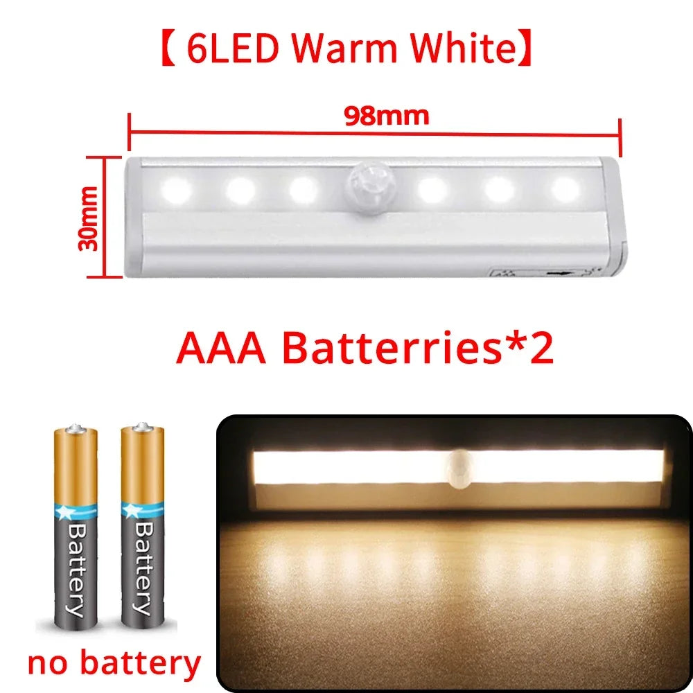 1/2/4/8X Smart Perception Closet Stairs Lighting 6/10LED PIR Motion Sensor Lamp Cupboard Wardrobe Bed Under Cabinet Night Light