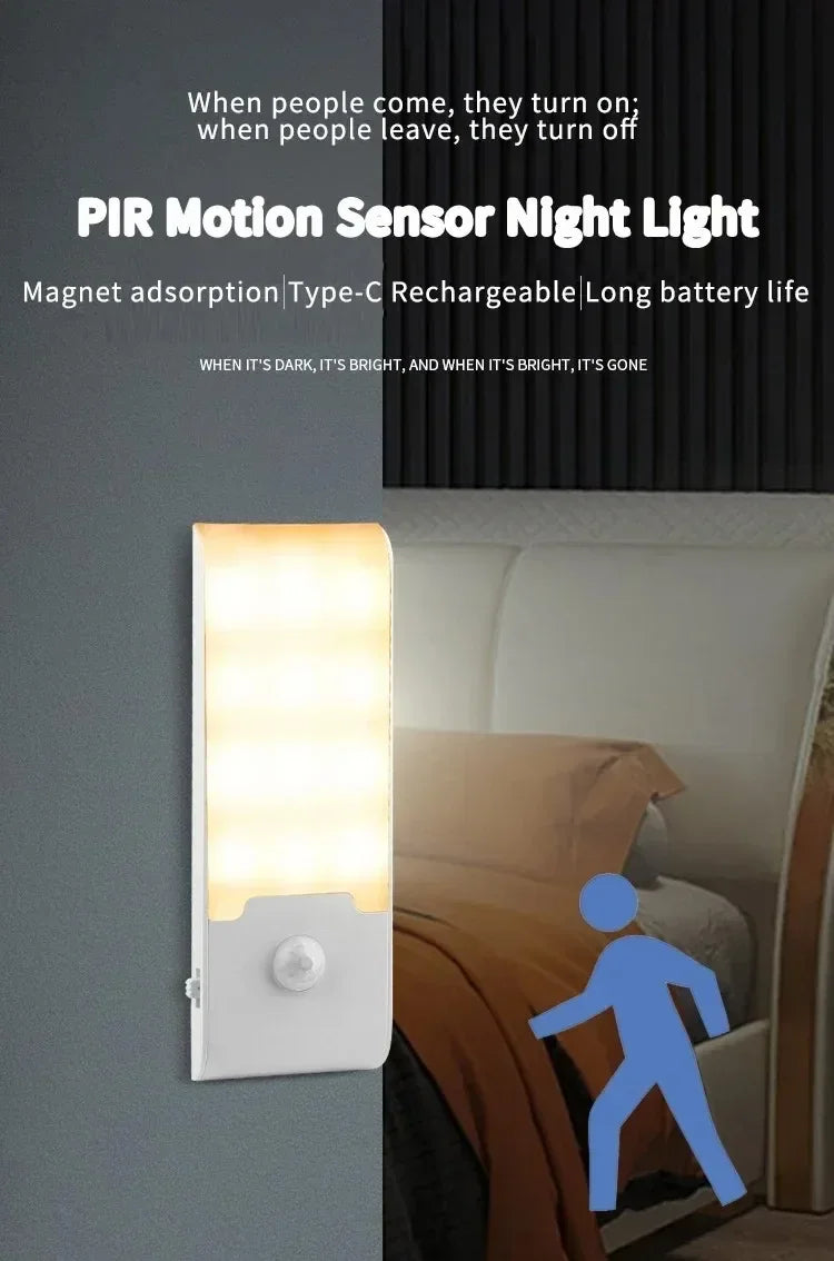 Motion Sensor LED Night Light Rechargeable Cabinet Light Wireless Magnetic Night Light for Bedroom Kitchen Closet Hallway Stairs