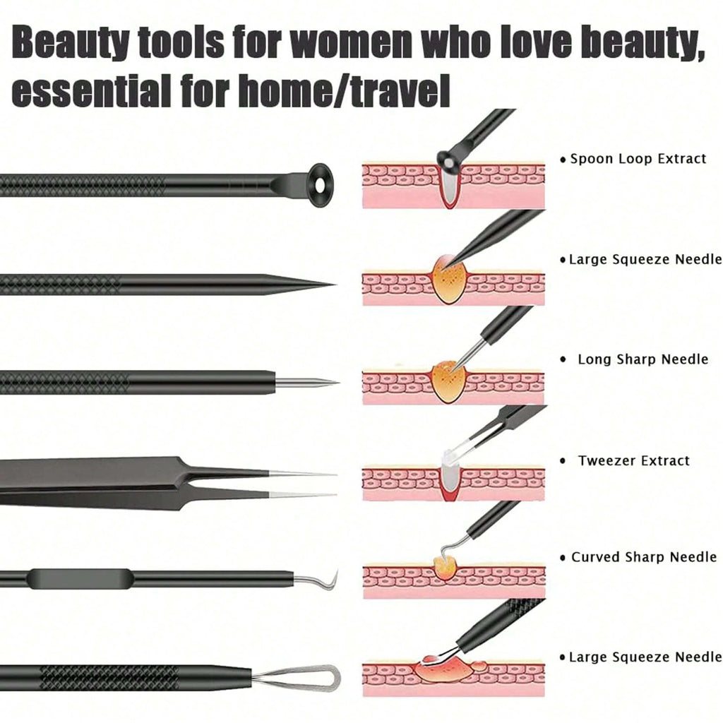 6-Piece Acne Tool Set Blackhead Extractor Facial Care - Facial Acne Removal Tweezers and Needle Stainless Steel Care Tools