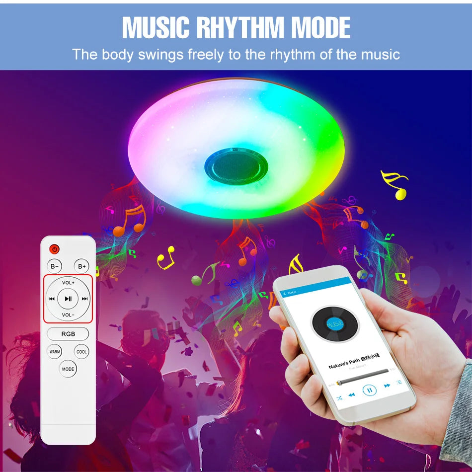 RGB Smart Home LED Ceiling Light With Speakers For Music APP Remote Control Bluetooth Interior Decoration Bedroom Party
