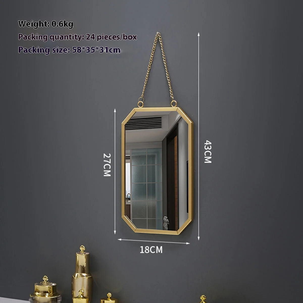 Iron square wall mirror hanging bathroom bathroom dormitory mirror hanging wall washing table wall hanging makeup mirror