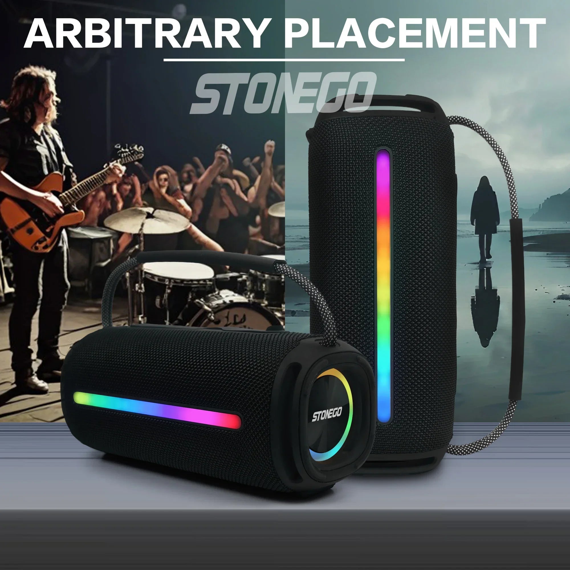 Portable Bluetooth 5.3 Speaker RGB Lantern Waterproof Outdoor IPX6 High Power Audio Subwoofer