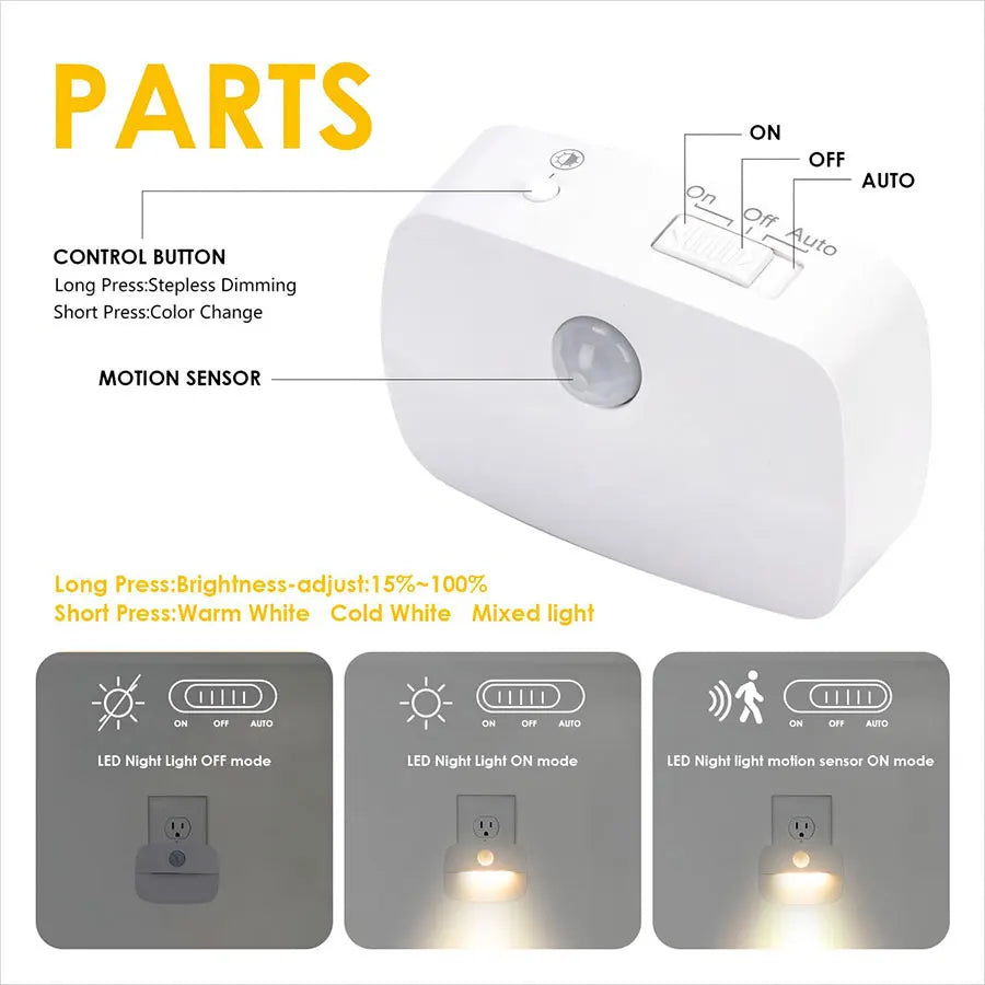 Motion Sensor LED Night Light EU US Plug in Socket Wall Lamp 3 Modes Wireless Night Lamp For Bedroom Hallway Stairs Kitchen Ligh