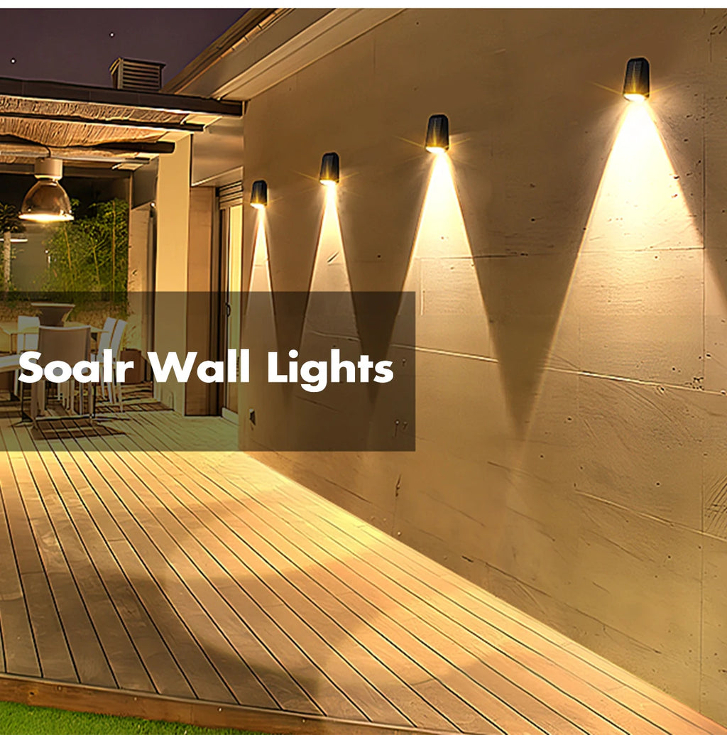 Solar Fence Lights Outdoor Waterproof Solar Deck Lights with Warm White RGB LED Spot Lens Decorative Solar Powered Wall Lights