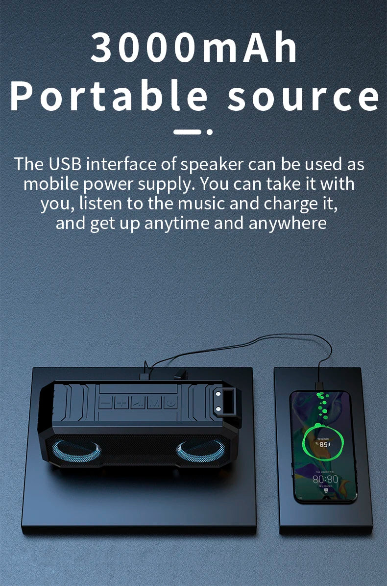 Portable Bluetooth Speaker Wireless TWS Stereo Bass IPX7 Waterproof Loudspeaker FM Radio 12H Playtime