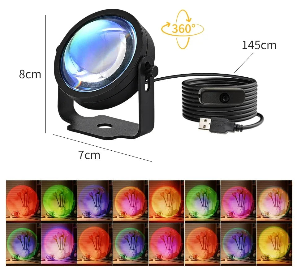 Smart LED Sunset Projector Lamp RGB Dimmable Atmosphere Light Tuya WiFi & IR Remote Control Ambient Lighting for Photography