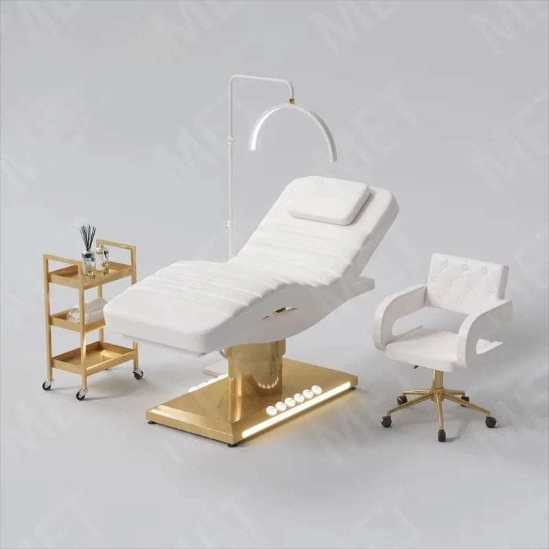 Beauty Bed Modern Beauty Salon Eyelash Bed Gold Stainless Steel Base Facial Massage Bed