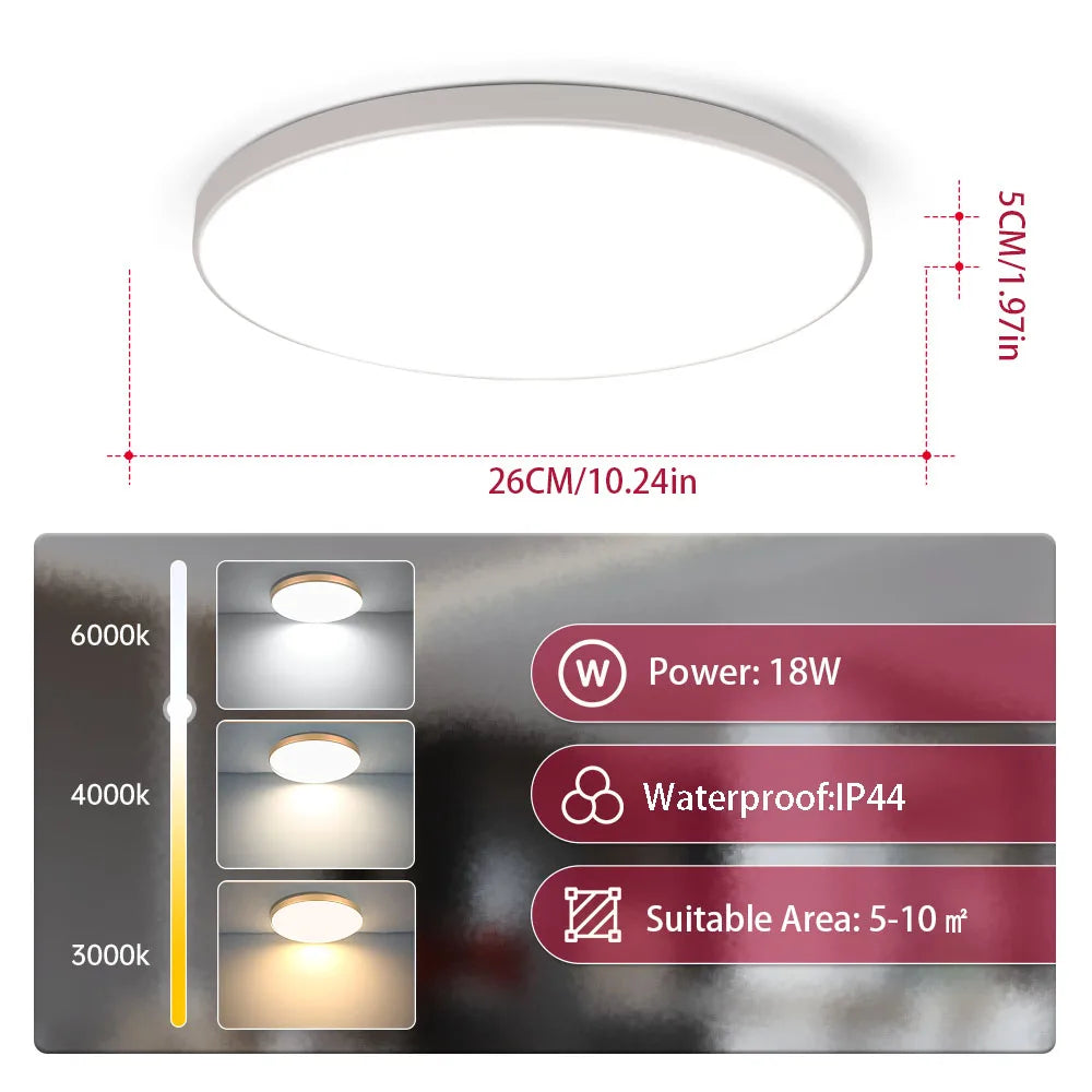 LED Ceiling Lights for bathroom IP44 Waterproof Indoor Kitchen Light AC165-265V 18W/30W/40W Bedroom Ceiling Lamp For Home Panel