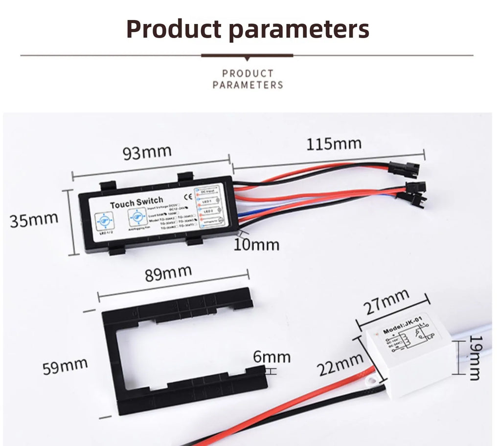 TQ-304 Smart Bathroom Mirror Light Touch Switch, 12V/24V Auto-Dimming Glass Sensor Module (LED Accessories)