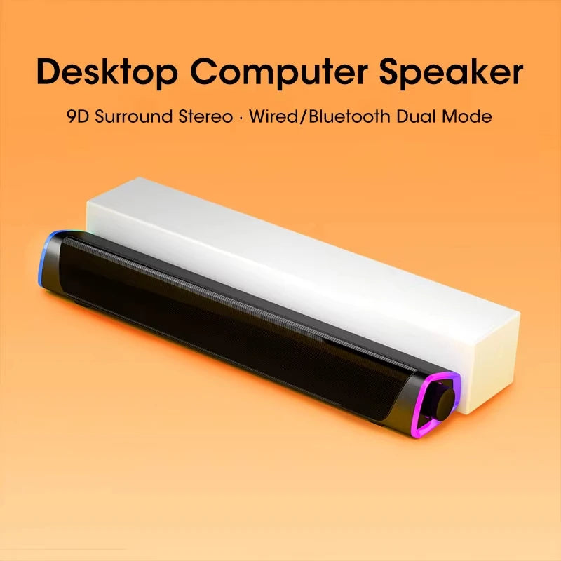 Bluetooth 5.0 Speaker with RGB Luminous Strip Portable Dual Mode USB Wireless 3D Surround Stereo Sound for PC Laptop
