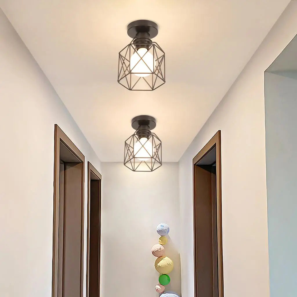 Vintage Industrial Retro Loft Metal Ceiling Lamp Shade Modern Ceiling Light for Aisle Indoor Cage Chandelier Lighting Fixures