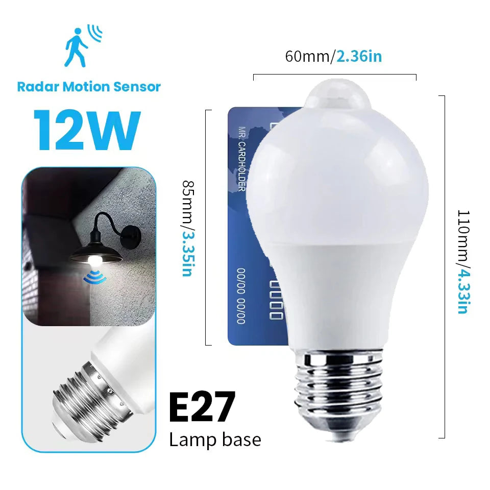 Motion Sensor LED Bulb E27 LED Lamp B22 PIR Sensor Light Bulbs Auto ON/OFF Night Light For Porch Stairs Garage Security Lights