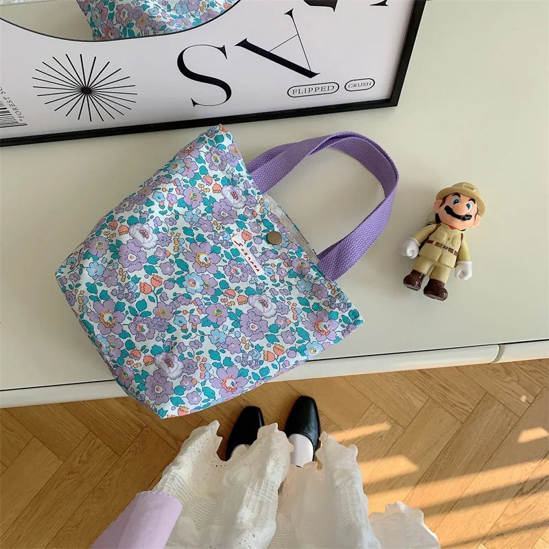 Women's Beauty Flower Canvas Bag Outside Shopping Toiletry Phone Oagnzier Storage Bags Korean Cloth Handbags Lunch Box Bento Bag