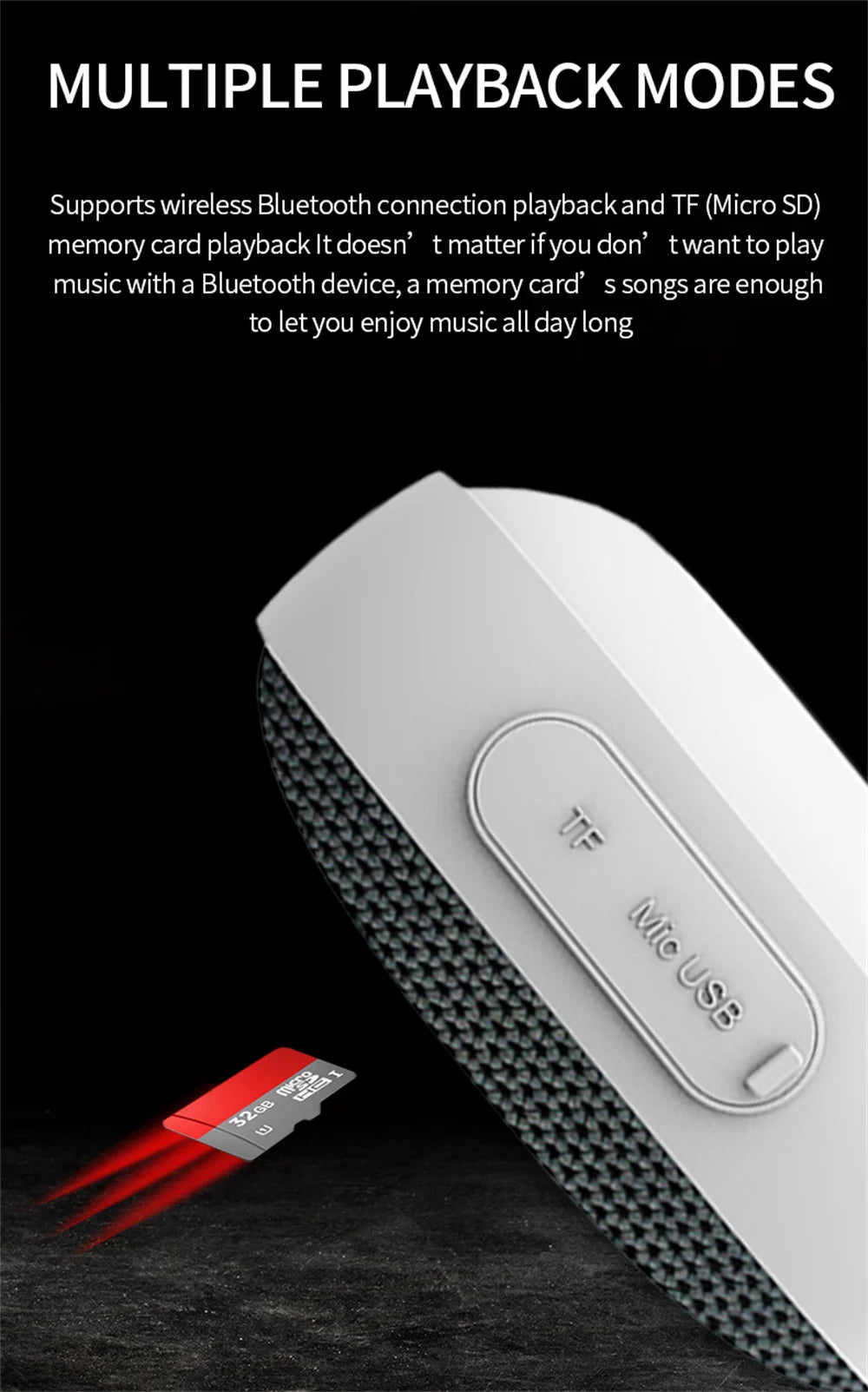 Portable Bluetooth Speakers Wireless Waterproof IPX6 TWS Fabric Mini Subwoofer Card Magnet Small Stereo Audio Player