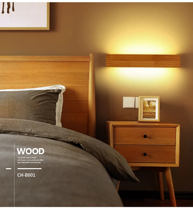 Modern Bathroom Mirror Wall Lamps Nordic Solid Wooden LED Sconce light   Linear Bedroom bedside Corridor staircase Lighting