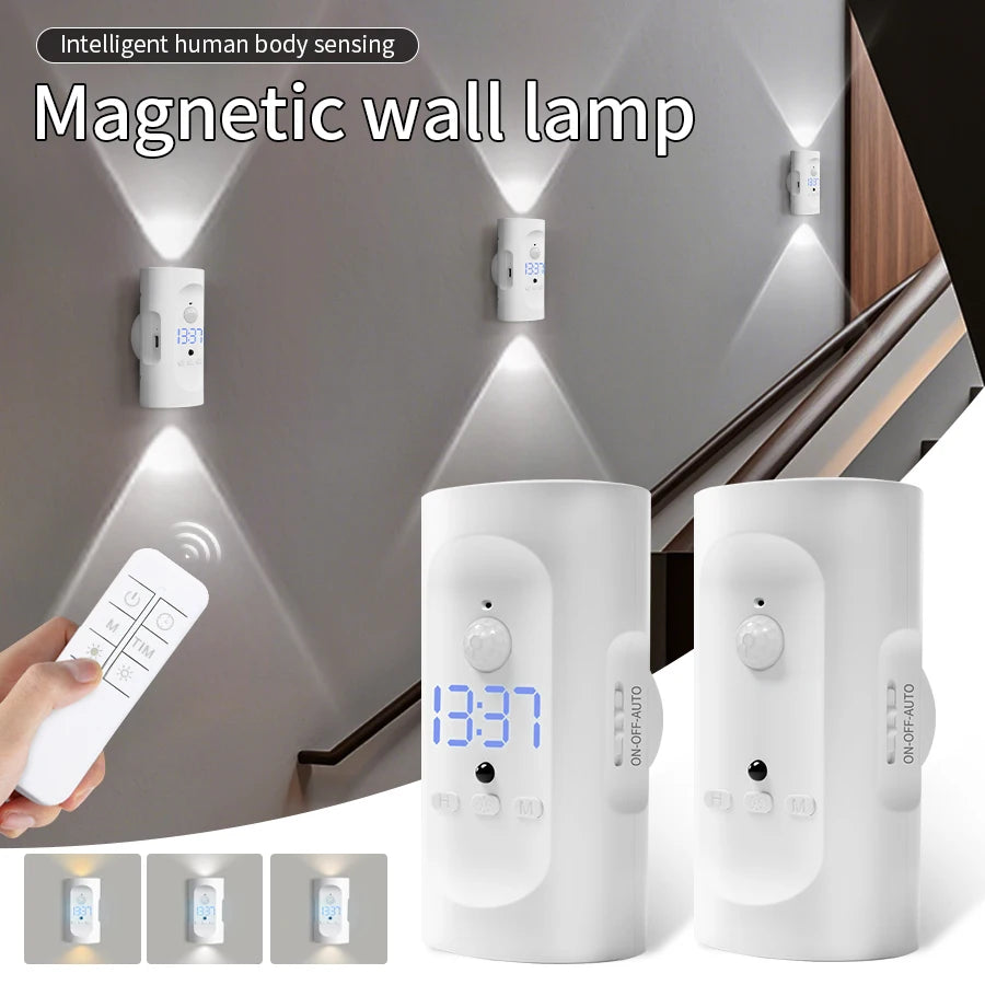 Motion Sensor LED Wall Light 3 Colors Wireless Magnetic Double Head Spotlight For Bedroom Living Room Closet Stairs Lighting