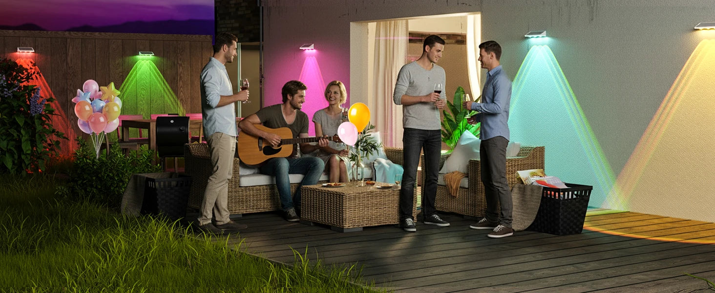 High-end Solar LED Fence Light IP66 Waterproof Auto ON OFF Warm White 6 Colors 7 Modes Solar Wall Lamp for Backyard Outside