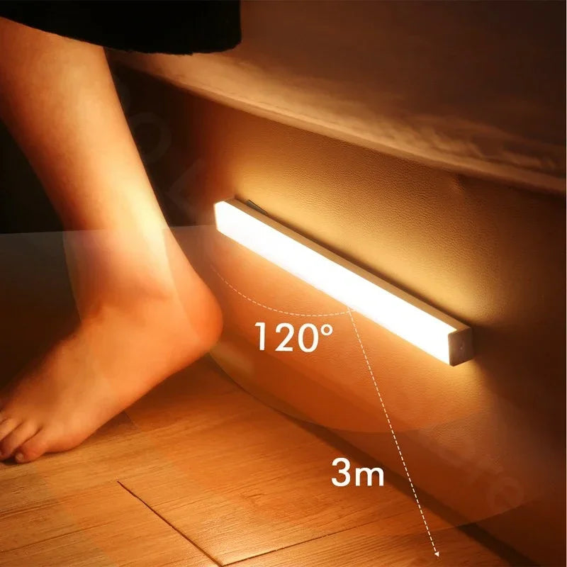 Motion Sensor LED Night Light with USB Charging Magnetic Mount Dimmable Under Cabinet Lighting for Stairway Wardrobe Convenience