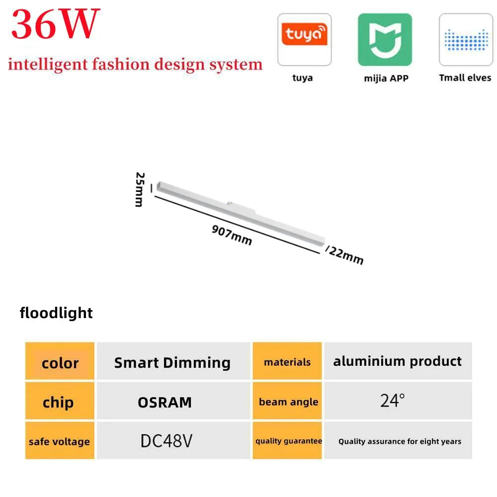 New White Tuya Smart LED Track Light Embedded Masterless Lighting lamp Living Room Light Voice Control Magnetic Track Light