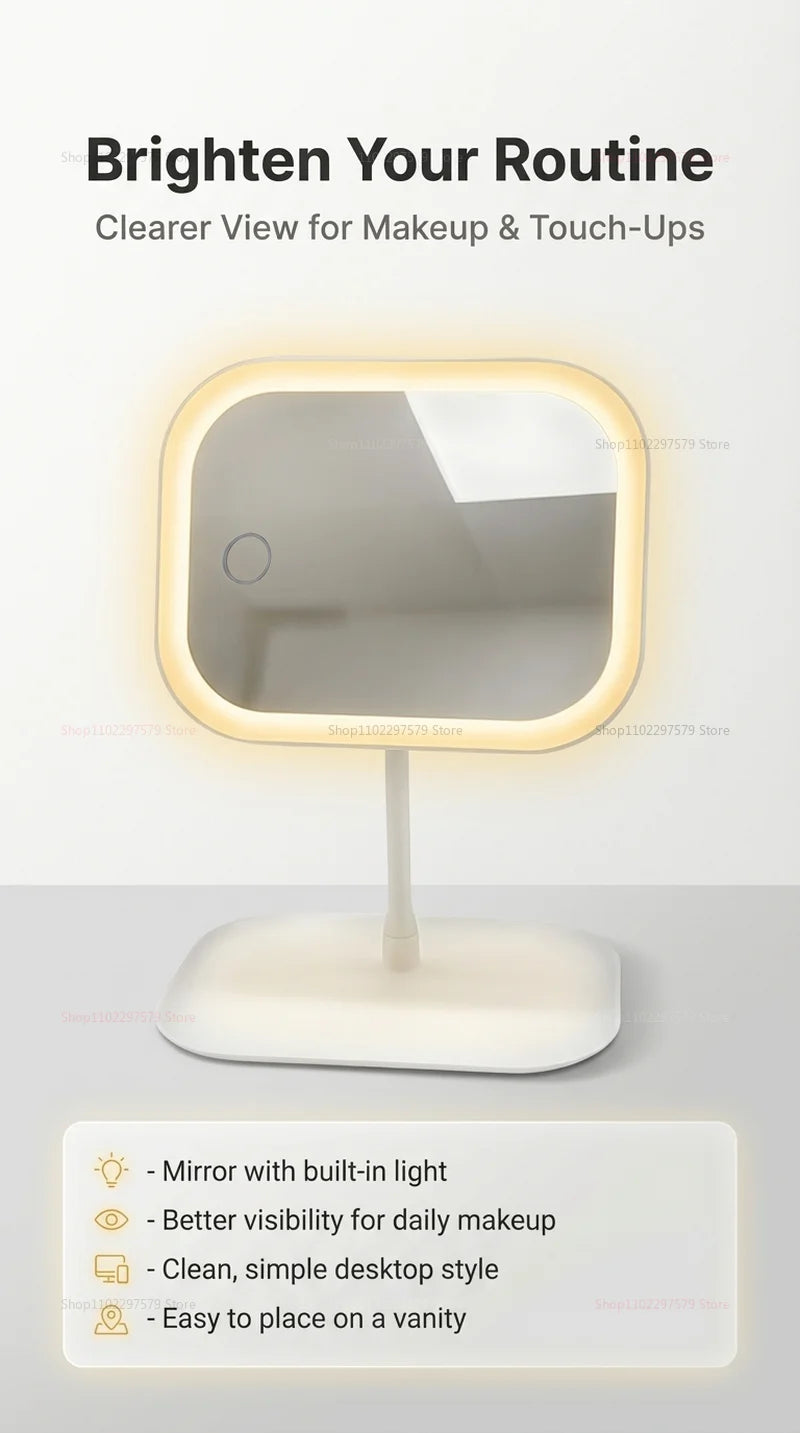LED Intelligent Makeup Mirror with Light Folding Vanity Mirror for Women Bedroom Dorm Room Desk Beauty Mirror Gift