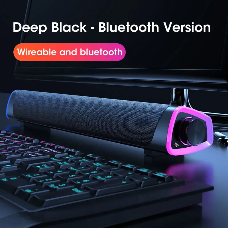 Bluetooth 5.0 Speaker with RGB Luminous Strip Portable Dual Mode USB Wireless 3D Surround Stereo Sound for PC Laptop