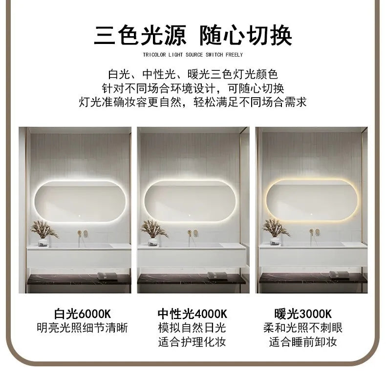Lighted LED Bathroom Mirror,Wall Mounted Dimmable 3 Colors Makeup Mirror with Bright Back Lit - Smart Mirror Anti Fog with Touch