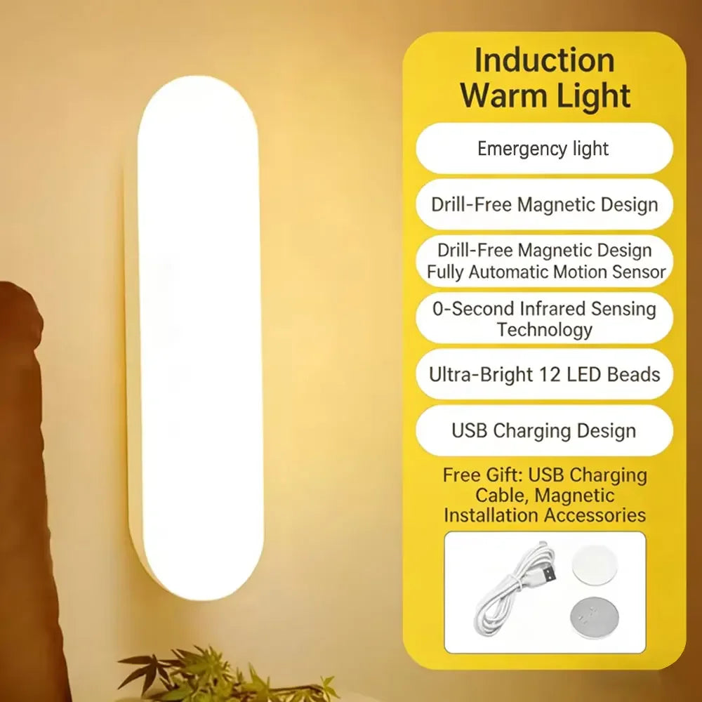 Motion Sensor Lamp Night Light Wireless LED USB Type C Rechargeable Lamp for Kitchen Cabinet Bedroom Wardrobe Staircase Lighting