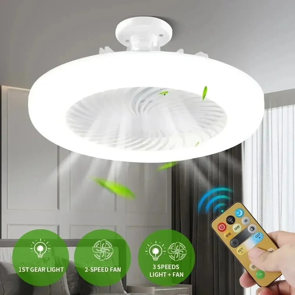 Smart 3-in-1 Ceiling Fan with Remote Control Lighting Lamp E27 Converter Base 85-265V Lighting Base for Bedroom and Living Room
