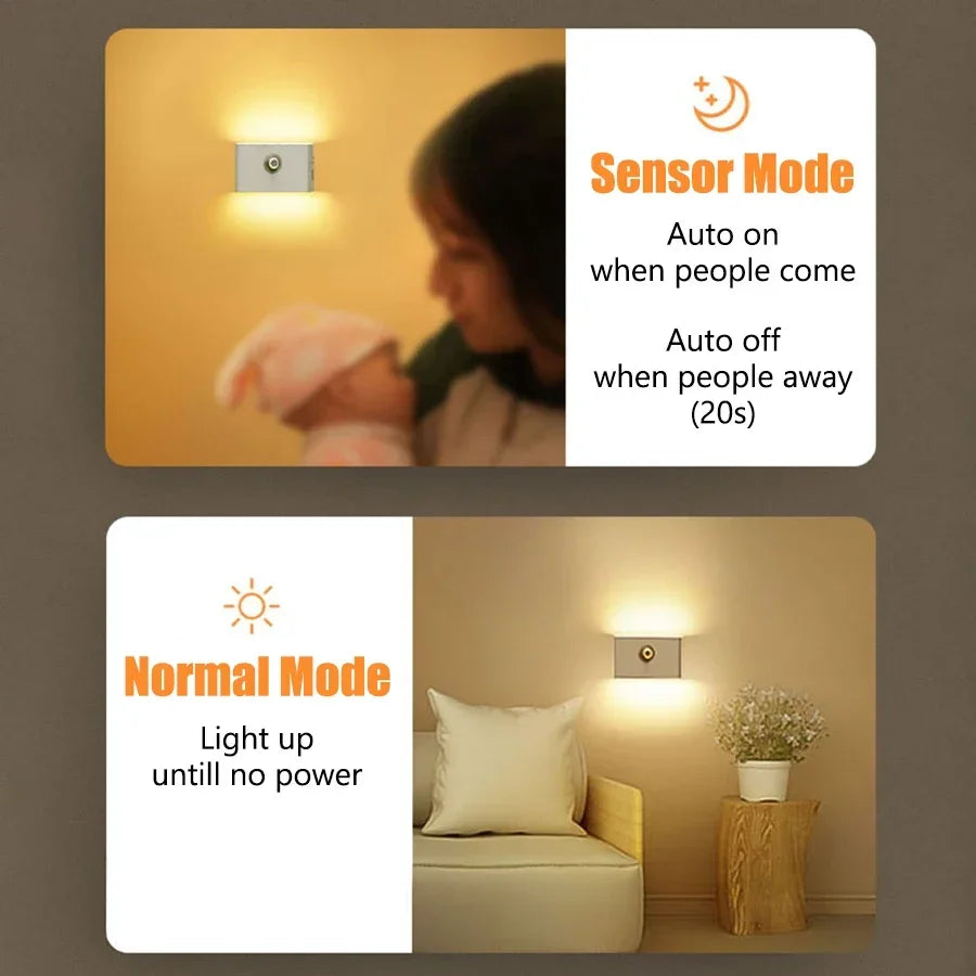 Motion Sensor Night Light Wireless/EU Plug Wall Lamp LED Indoor Lighting,Bedroom Bathroom Corridor Stairway Cabinet Auto ON/OFF
