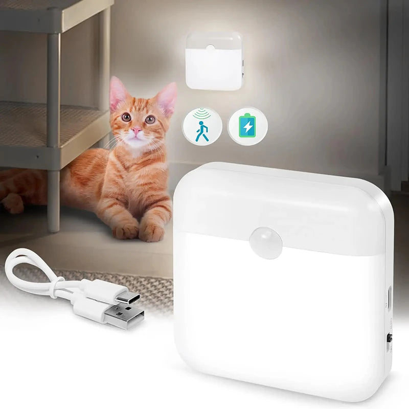 LED Light Smart Human Sensor USB Charging Square Lamp Emergency Automatic Lighting for Bedroom Kitchen Hallway Cabinet Lights