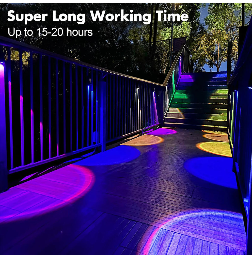Solar Fence Lights Outdoor Waterproof Solar Deck Lights with Warm White RGB LED Spot Lens Decorative Solar Powered Wall Lights