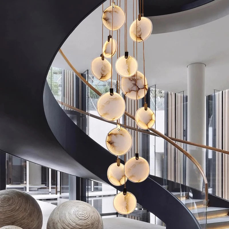 Modern Decorative Lighting Attic Lobby LED Chandelier Luxury Living Room Staircase Marble Pendant Light Villa Ceiling Chandelier