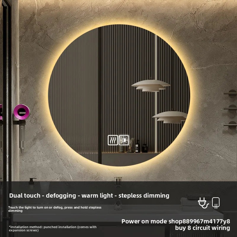19 Inches Led Bathroom Anti-fog Luminous Makeup Sensor Wall Hanging Shower  Fashion Hotel Round Bathroom Mirror Intelligent