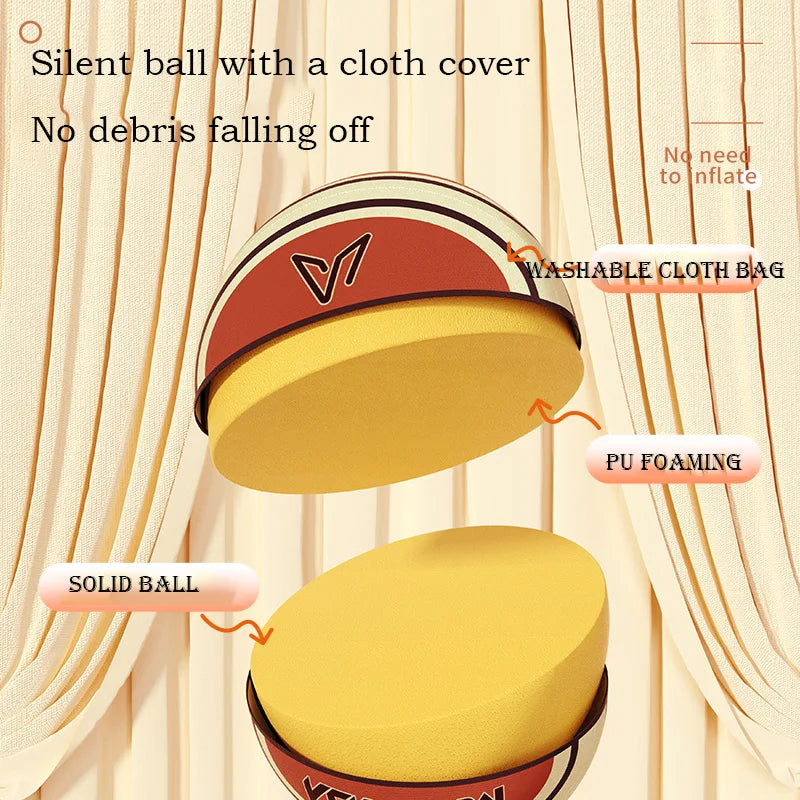 Silent Basketball with Cloth Cover No Bounce Noise Practice Training Ball for Kids PU Foam Soft Touch Perfect for Apartment