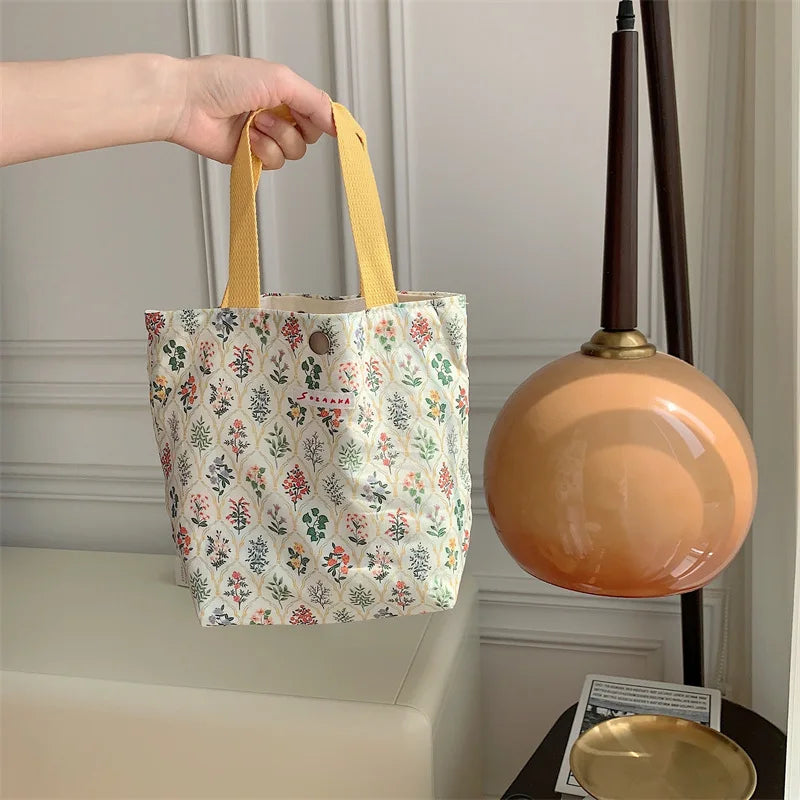 Women's Beauty Flower Canvas Bag Outside Shopping Toiletry Phone Oagnzier Storage Bags Korean Cloth Handbags Lunch Box Bento Bag