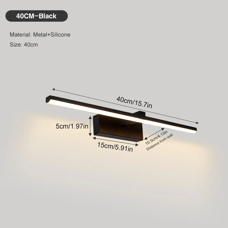 Indoor LED Vanity Lights for Mirror Hardwired 40/60cm Black LED Wall Lights Wall Lamps for Bathroom Picture Lights for Wall