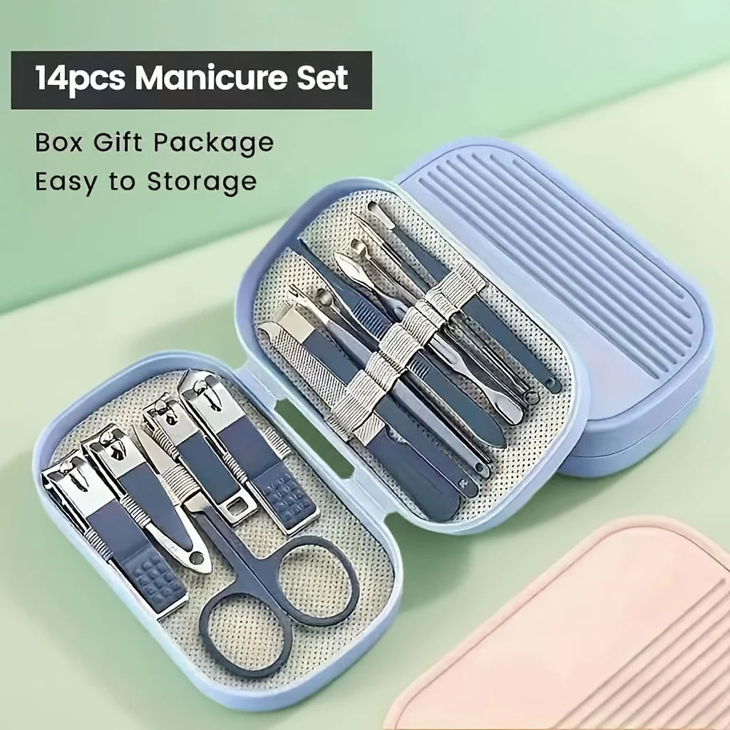 Portable Stainless Steel Nail Care Kit 14 in 1 Manicure Pedicure Set for Men and Women
