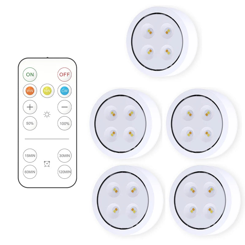 Smart Wireless Remote Control Dimmable Night Light Decorative Kitchen Closet Staircase Lighting 3 Colors 8 LED Puck Light