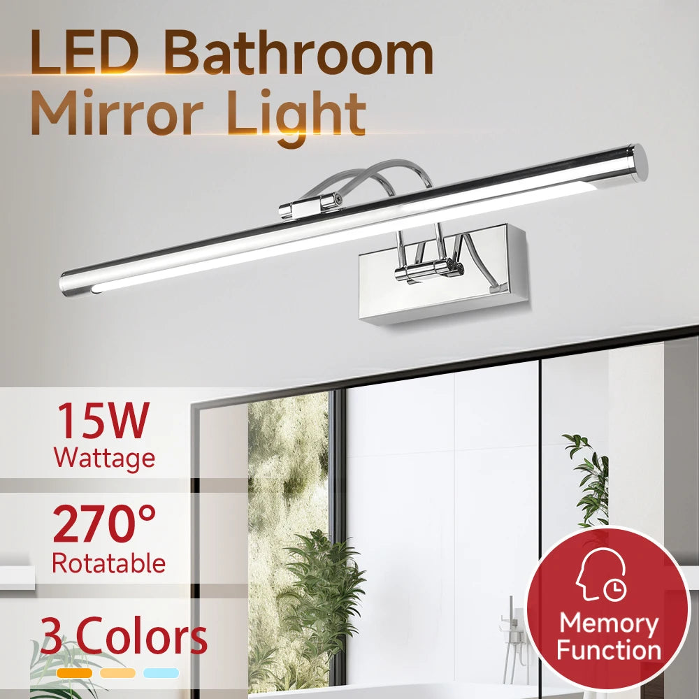 LED Mirror Light Bathroom Wall Lamp Waterproof Room Decoration 3 Colors Dimming Modern Mirror Lamp for Bedroom Vanity Washroom