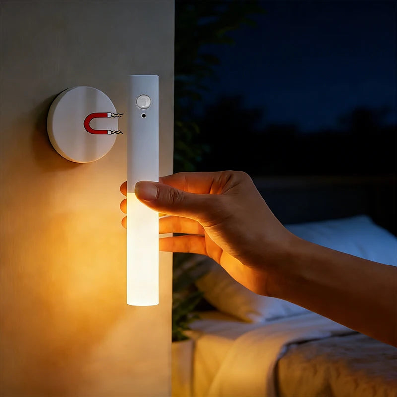 Motion Sensor Night Light USB Rechargeable Magnetic LED Wall Light for Indoor Wooden Wall Lamp Wardrobe Light Corridor Stairs