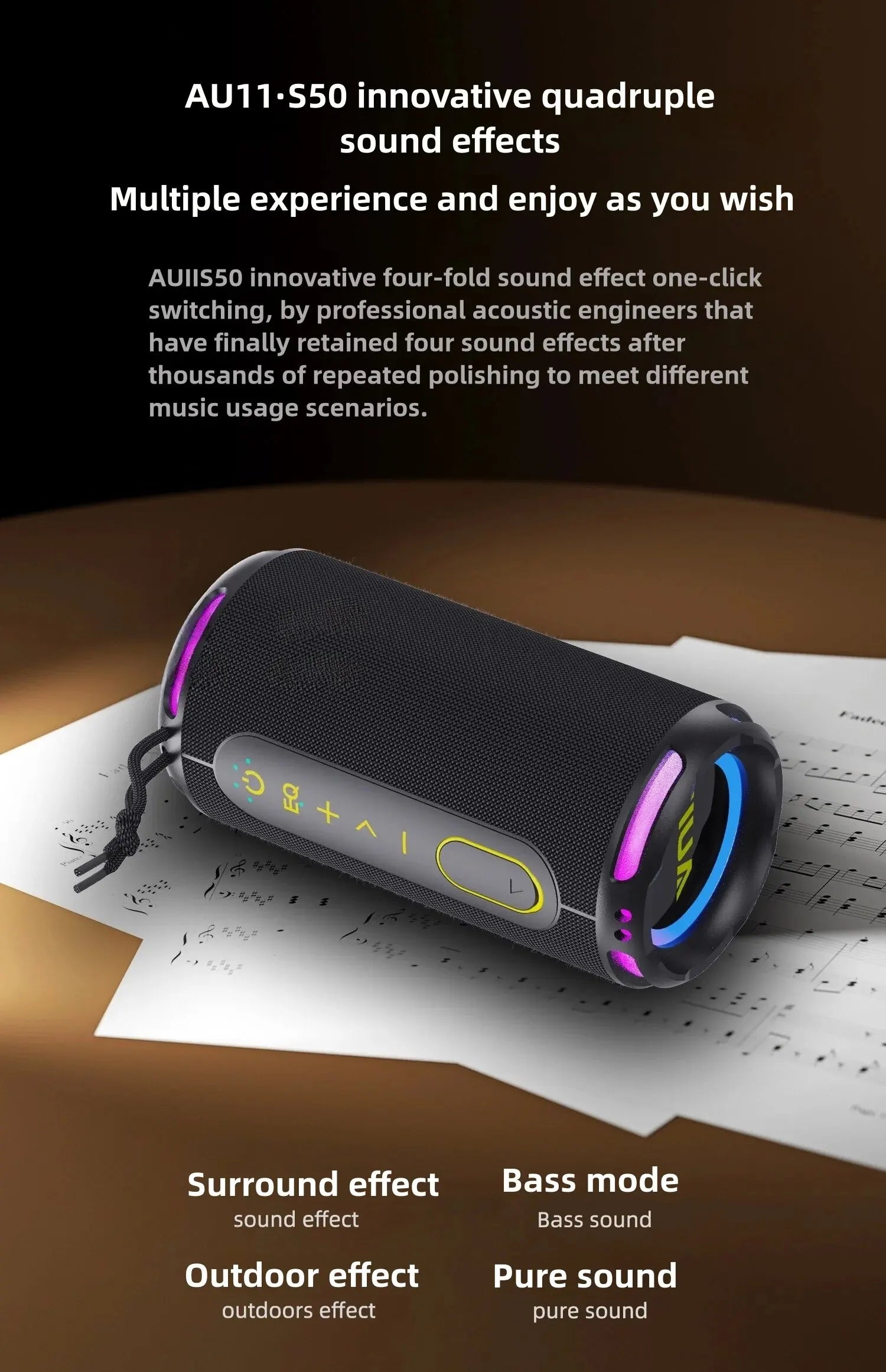 [Upgraded]Portable Bluetooth Speaker, 50W Loud Stereo Sound, IPX7 Waterproof, 10H Playtime, RGB Lights,Perfect for Party/Outdoor