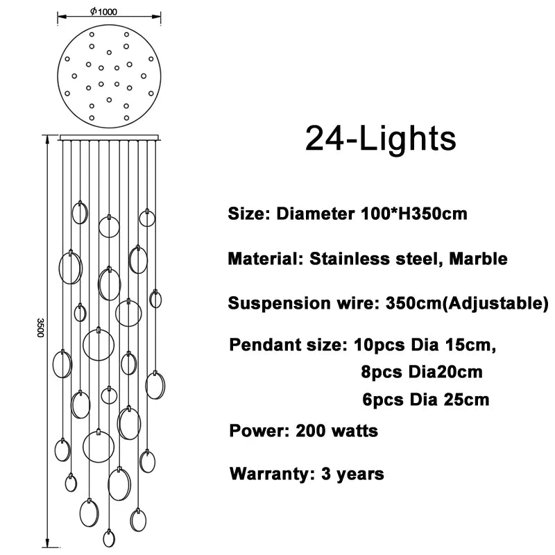 Modern Decorative Lighting Attic Lobby LED Chandelier Luxury Living Room Staircase Marble Pendant Light Villa Ceiling Chandelier